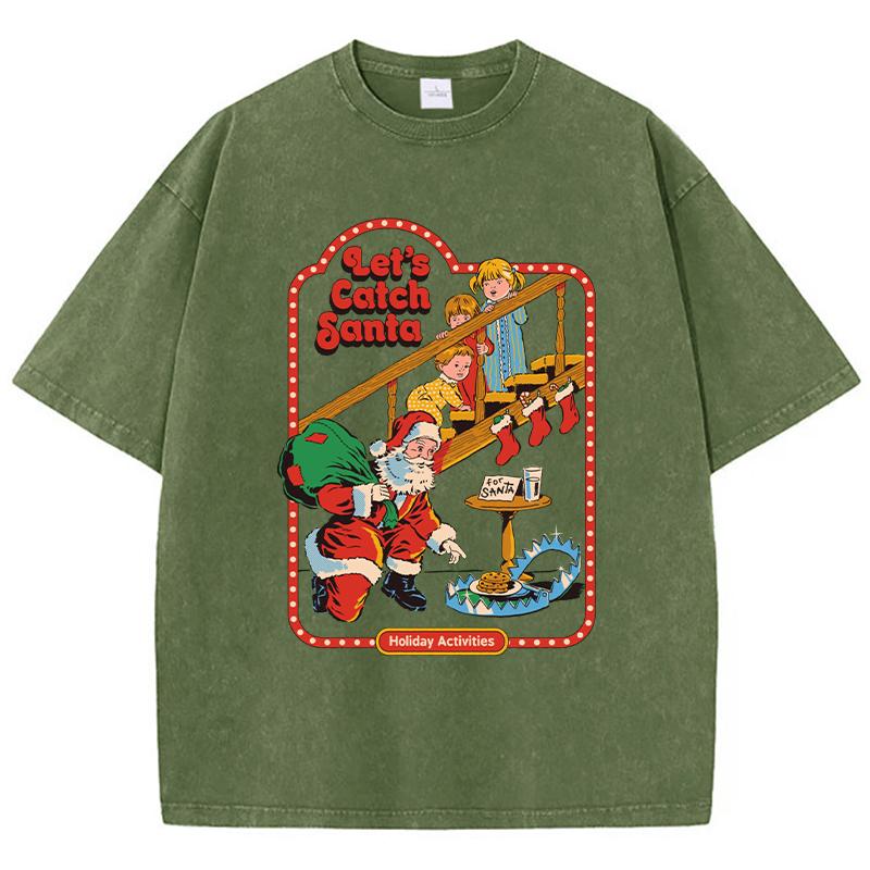 

Футболка с принтом Let S Catch Santa, женская, модная, повседневная, с коротким рукавом, с уличными узорами, летняя, удобная одежда 3XL