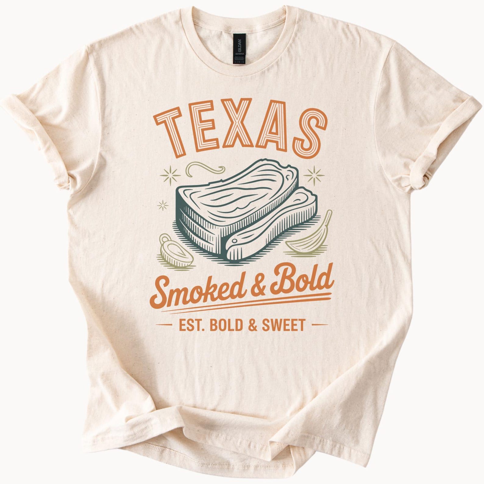 Texas Smoked and Bold Barbecue Graphic T Shirt Bold Sweet BBQ Brisket Meat Lover Tee Western Style Foodie Shirt Texas Pride 110