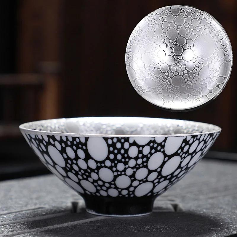 Yüksek Kalite Gümüş Kaplama Seramik Çay Fincanı Kupaları Çay Fincanları İçin Japon Çay Fincanı Jingdezhen Kupa Çay Fincanı Çay Fincanları Set Kase Puer Çin
