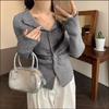 Lapel Fungus Edge Knitted Cardigan Sweater Women's Autumn New Slim Waist Top Trendy