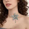 Women Choker Necklace Handmade Embroidery Exaggerated Large Flower Decor Imitation Pearl Tassel Earrings Holiday Jewelry Gift