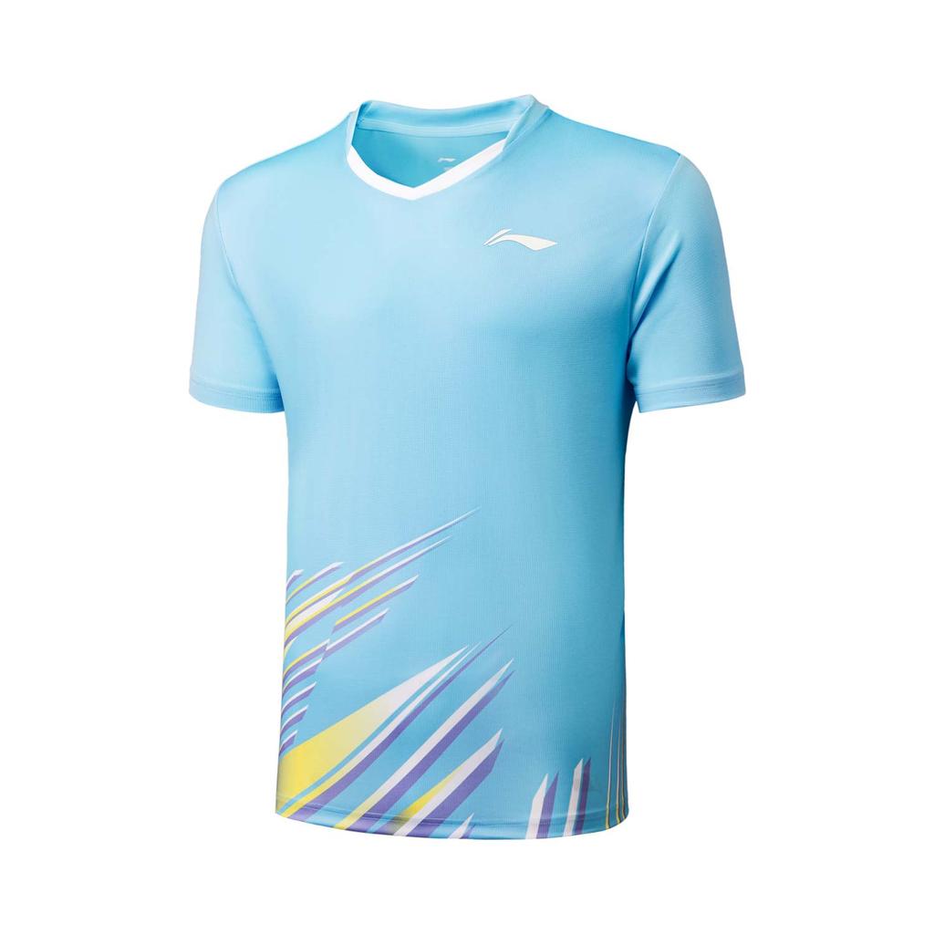 LiNing New  Badminton Series Color Block Elastic Sports Badminton Competition Casual Sports Suit Unisex Sportswear Light-Blue Black AATU025-3