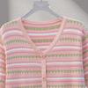 Women's V-Neck Striped Color-Block Short Sleeve Knit Top