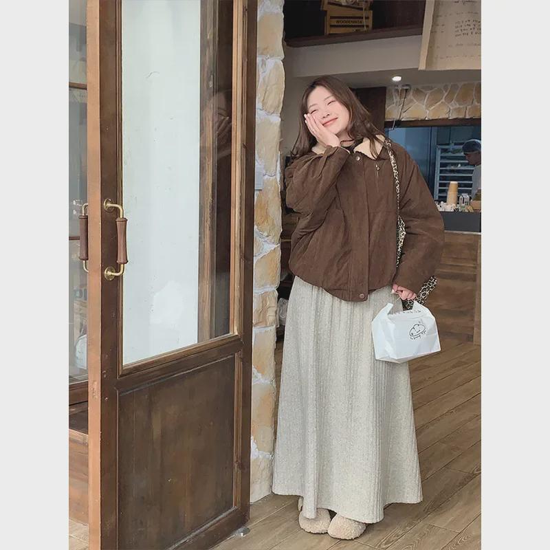 Women's Large Pleated High-Waist Korean Style Long Skirt - Autumn/Winter Slim & Loose Fit