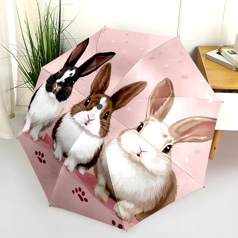 Cartoon Rabbit pattern, automatic folding umbrella, portable and foldable design, 8 ribs, a Christmas or birthday gift.