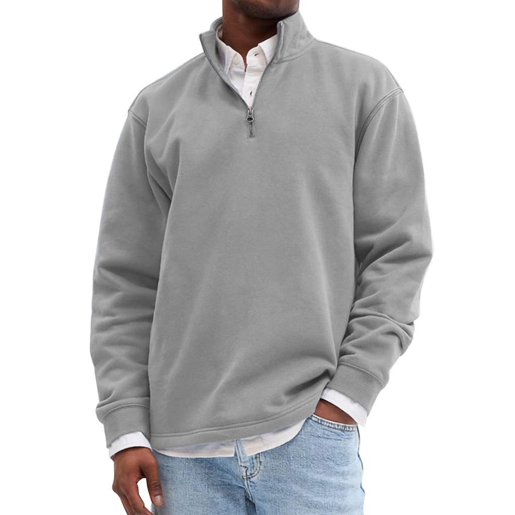 Men's Solid Color Half Zip Stand Collar Sweatshirt Men's Sports Large Size Casual Sweatshirt