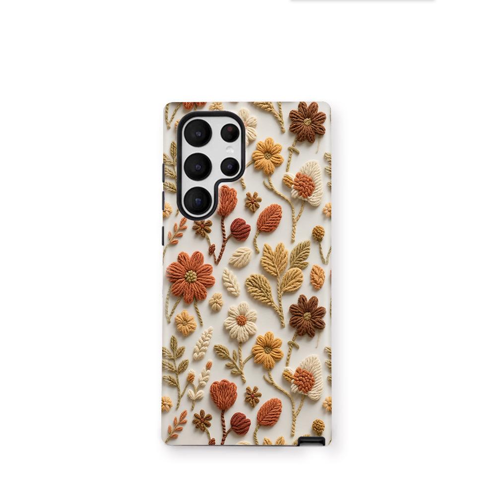 Retro Embroidery Wind Floral Mobile Phone Case Samsung S22Ultra Anti-drop Two-in-one Film Case S25 + Hard Case Protection