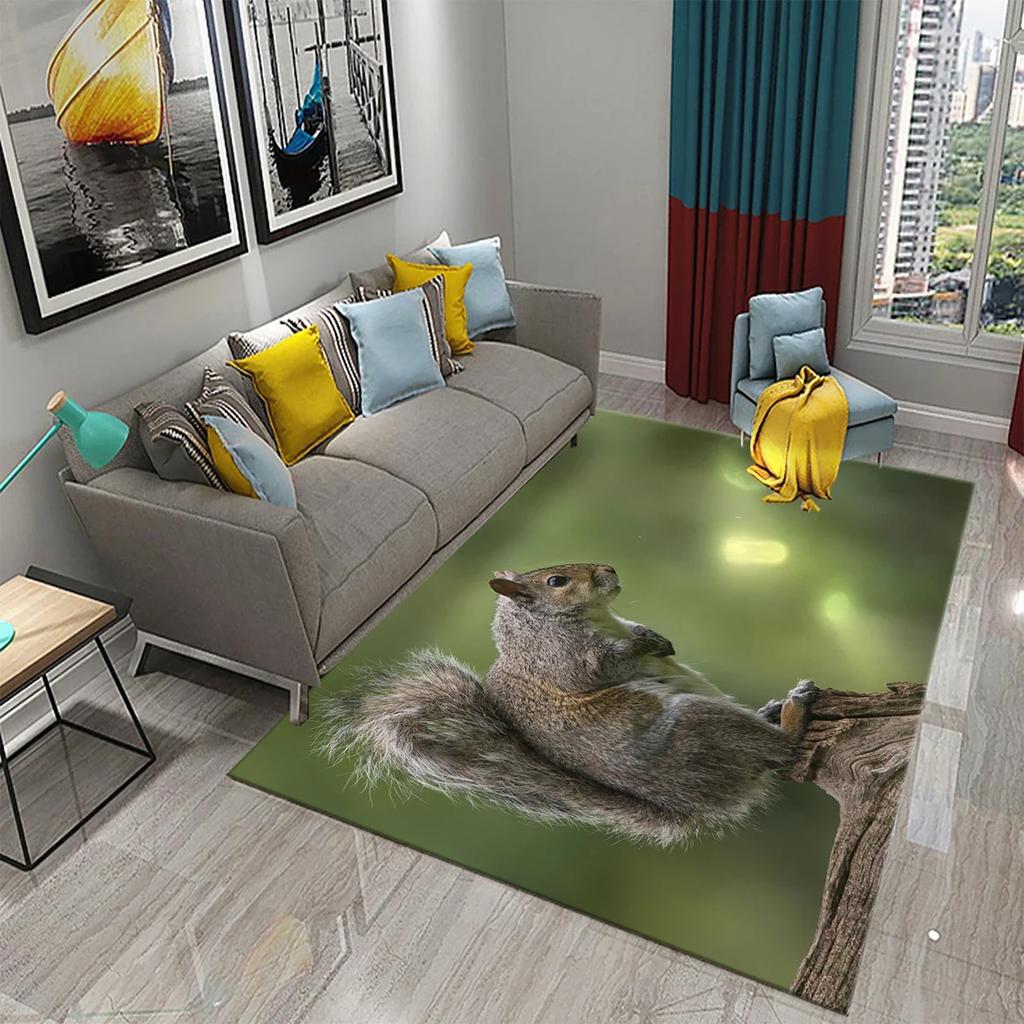 Niedlicher Eichhörnchenteppich Lustige Wildtier-Fußmatte für Badezimmerdeko Teppich Rutschfest für Wohnzimmer Küche Badezimmerbereich Matten
