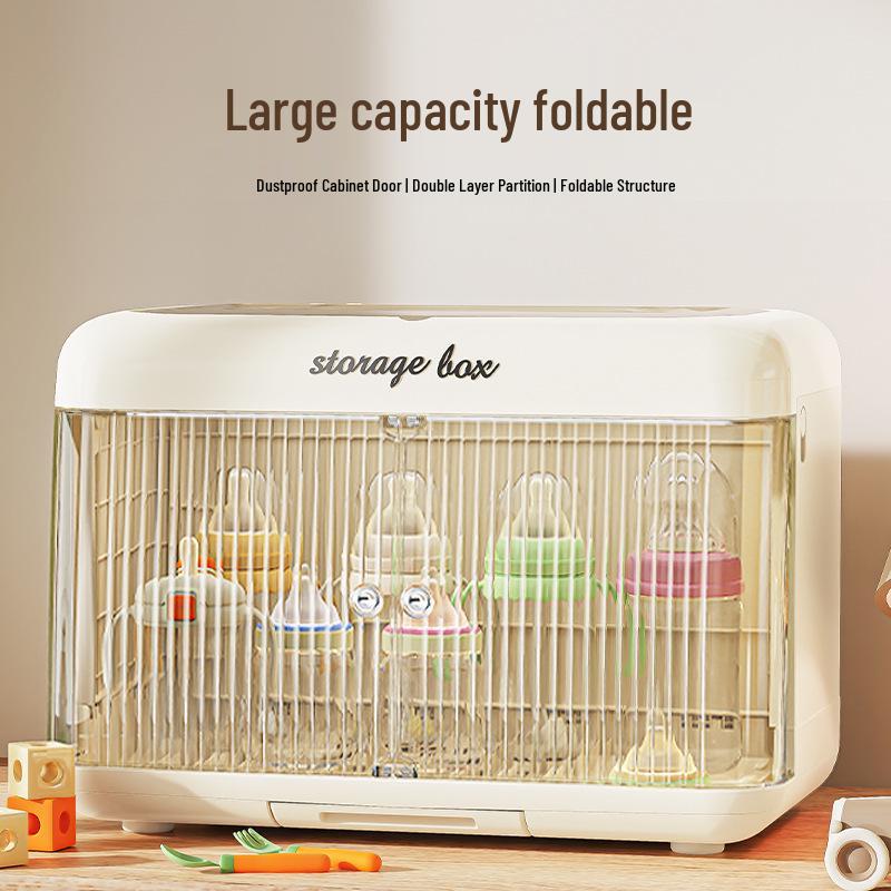 Folding Cabinet: Dustproof Baby Bottle & Weaning Food Storage with Draining Tableware Toolbox Shelf