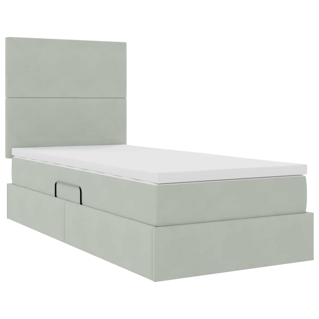 Storage Bed with Mattress Light Grey 90 x 200 cm Velvet
