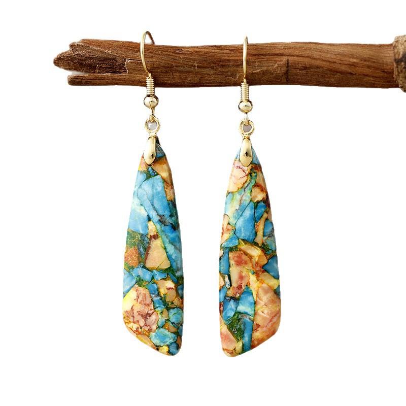Holiday style natural stone geometric knife-shaped pendant earrings European and American popular earrings jewelry