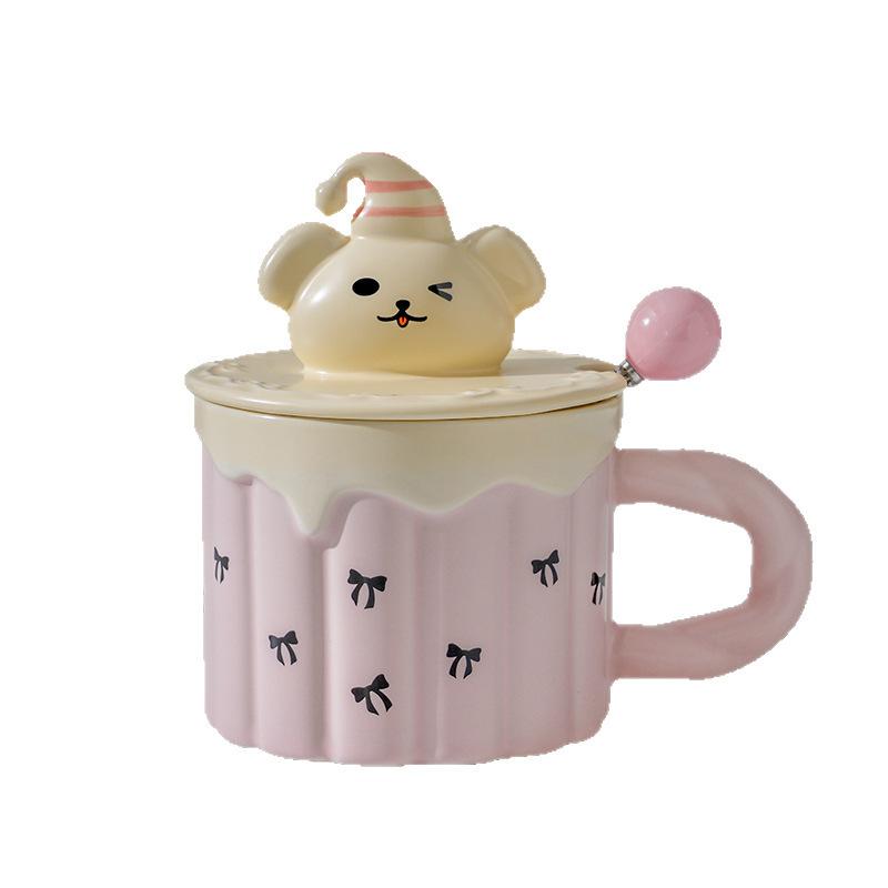 Söt Björn med Lock Sked Tecknad Kopp Gräddtårta Mugg Mjölk Frukost Kontor Kaffekopp Souvenir