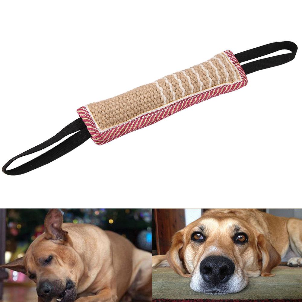 Durable Cotton Linen Pet Dog Tear Bite Training Rod Tug with Dual Handles