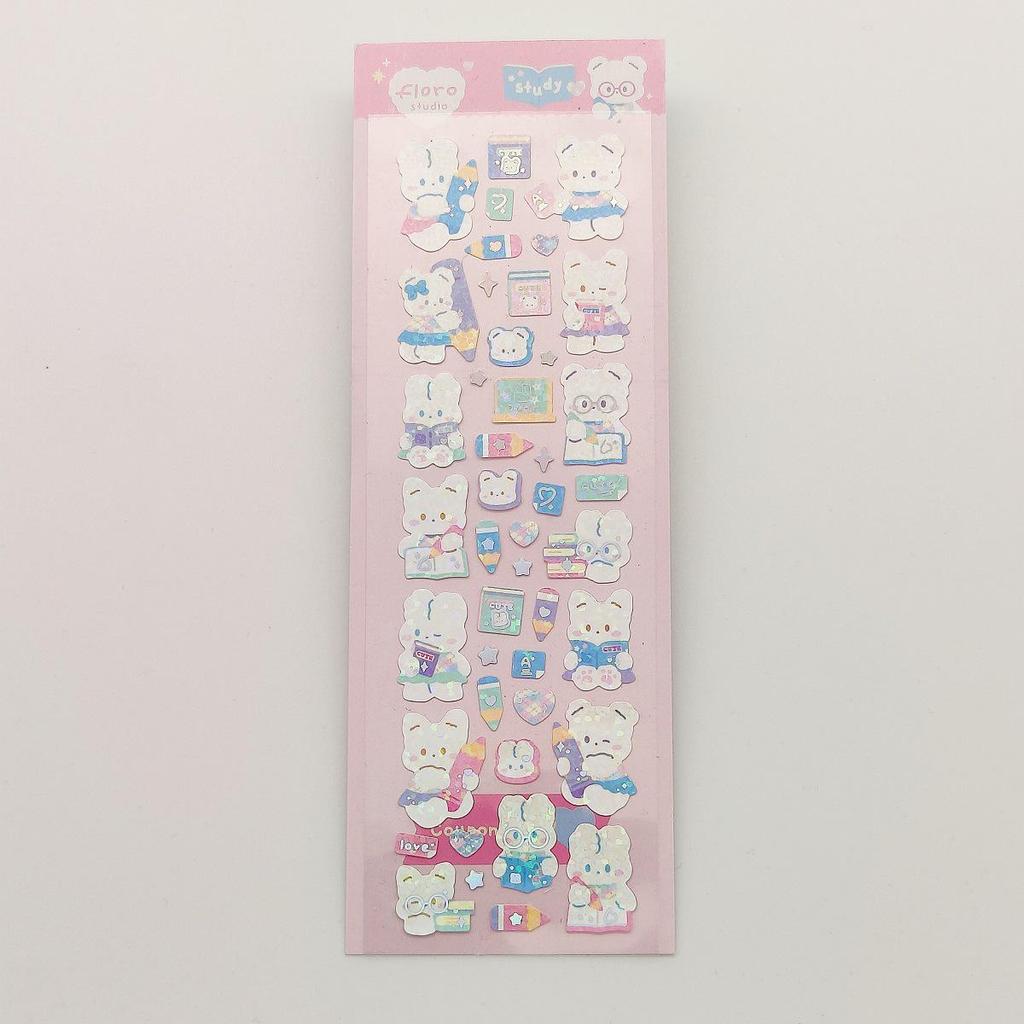 Gukka Korean Cute Rabbit & Four-Leaf Clover Glitter Stickers - Pudding & Rainbow DIY Stanning Set