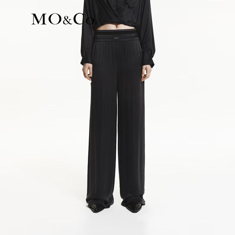 MO&Co. High-Waisted Silk Blend Wide-Leg Casual Pants