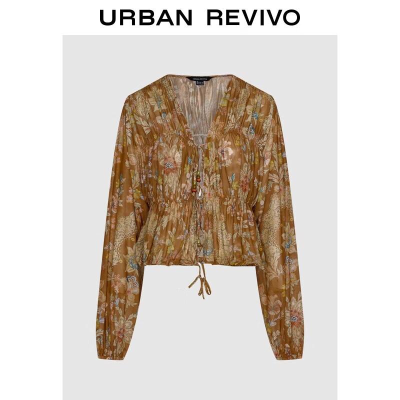 Women s Bohemian Print Gathered V-Neck Blouse M