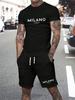 Herren Unifarben Buchstabendruck Sport T-Shirt Shorts Set Sommer Herren Kurzarm Oberteil Kordelzug Shorts 2-teiliges Set Übergröße 6XL