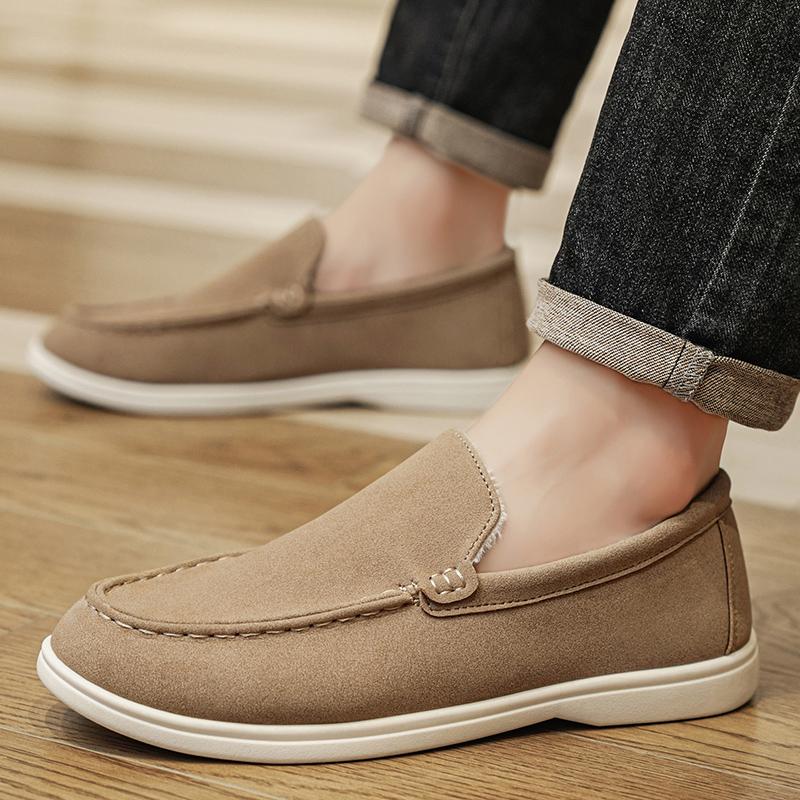 Winter Plush Loafers Men Leather Fleece Lined Casual Boat Shoes Slip On Flats Man Moccasins Lightweight Fur Mens Driving Shoes