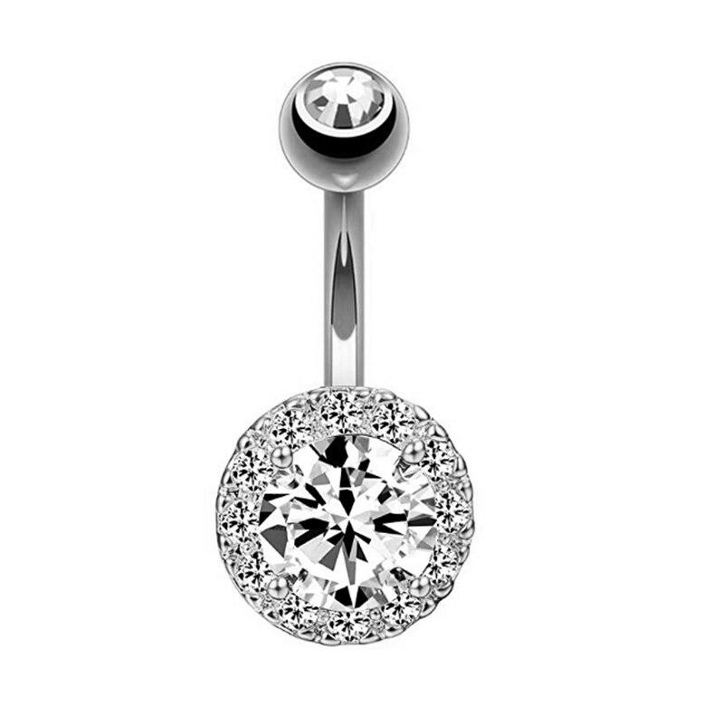 Crystal Curved Navel Belly Button Ring Piercing 1 Piece Round Rhinestone 316L Surgical Steel Belly Body Jewelry for Girl