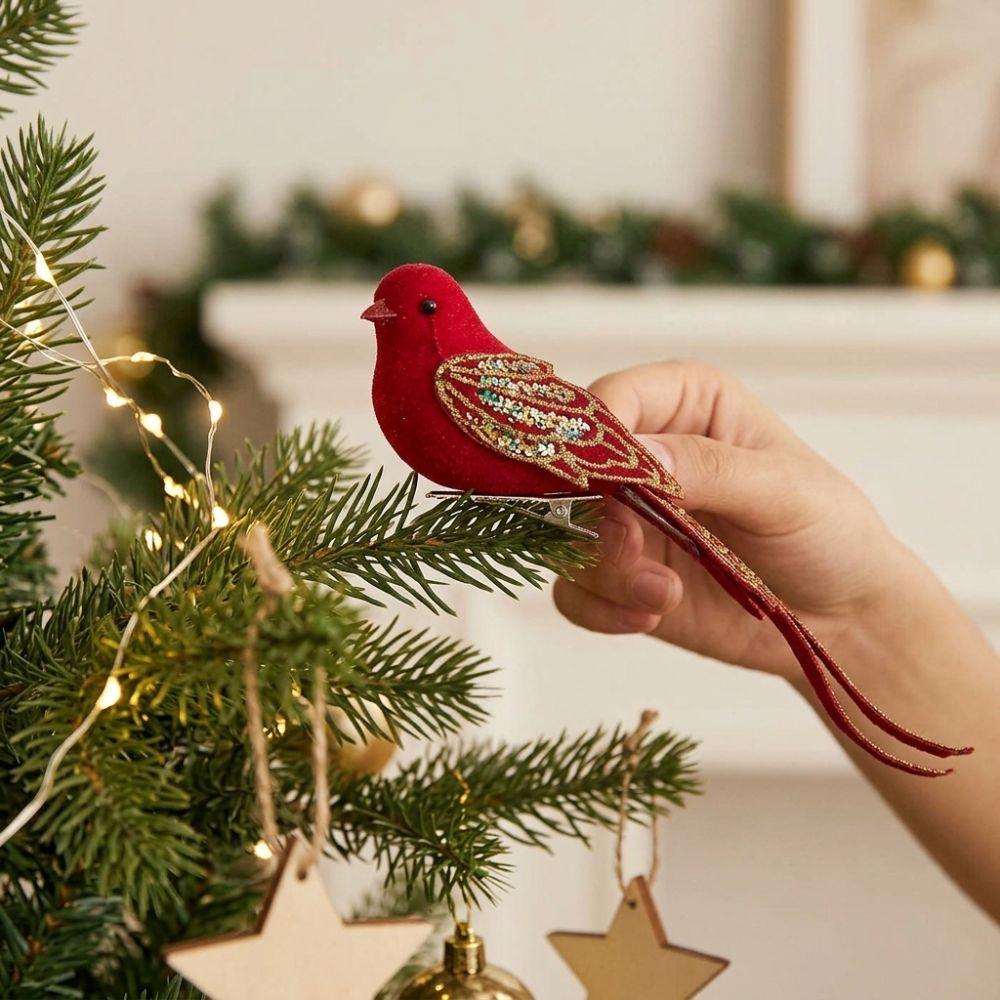 Soft Fluffy Glitter Christmas Bird Clip Ornament Faux Bird Decor Kit Window Display