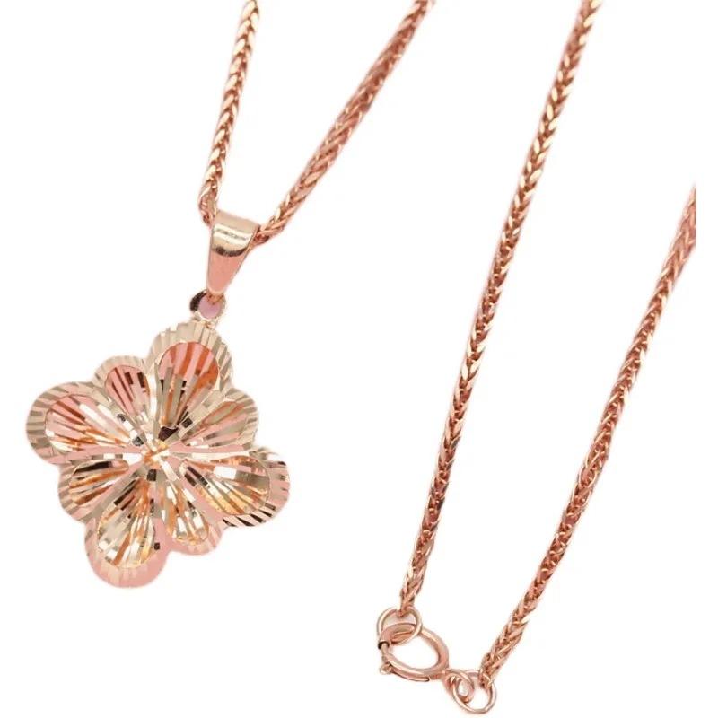 Exquisite Purple Gold Russian Shiny Flower Pendant Simple Atmosphere 585 Rose Gold Plated Color Gold Collarbone Necklace