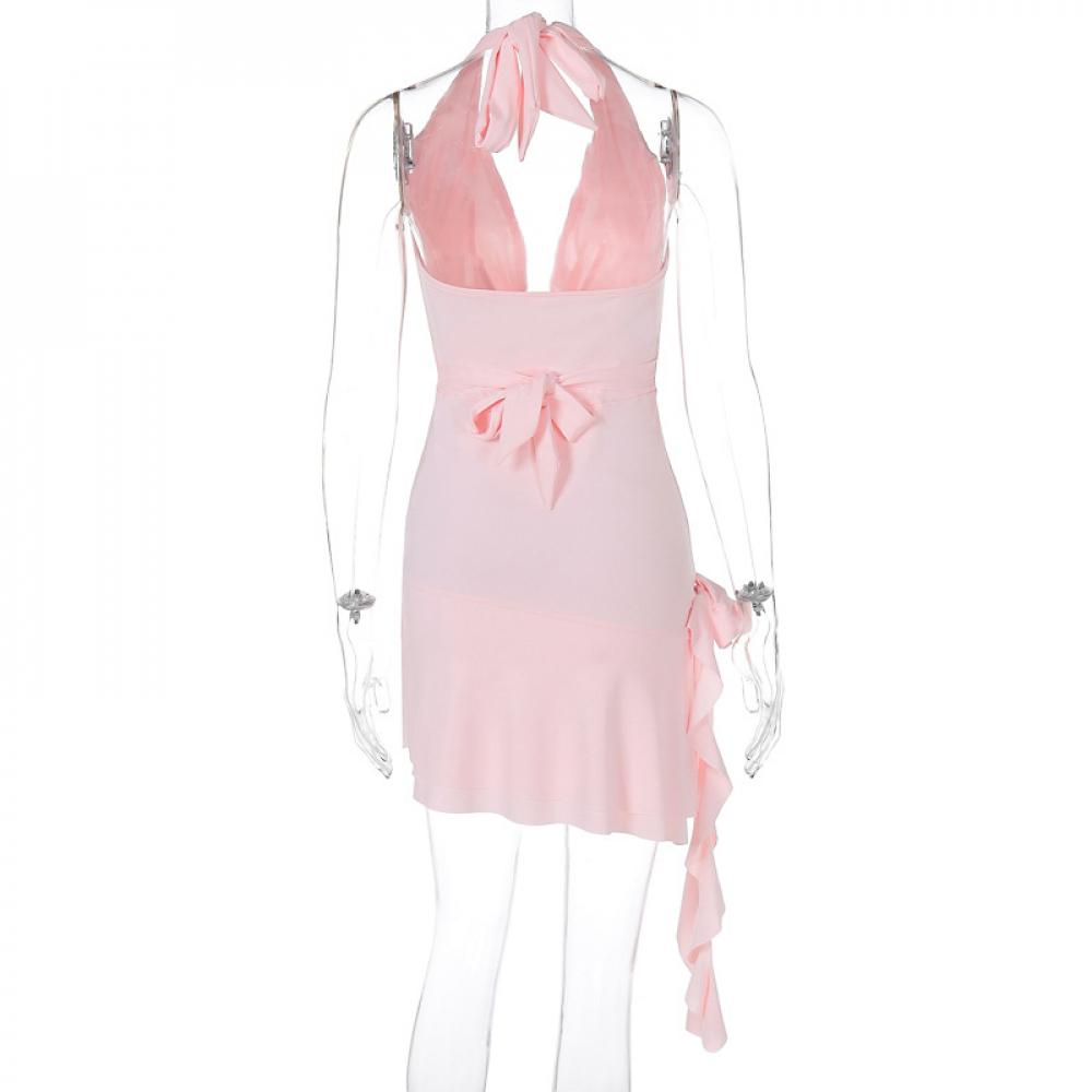 Rochie mini de damă slim fit cu decolteu adânc în V, halter fără spate, plasă, rochie scurtă elegantă de seară, vestidos Y2K