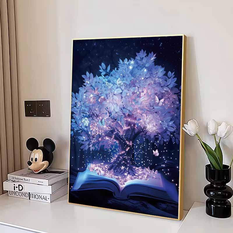 5D DIY Purple Glowing Full Diamond Painting Kit, Round Gemstone Rhinestone Art Paint Decorative Artwork, Home Wall Decoration Gift