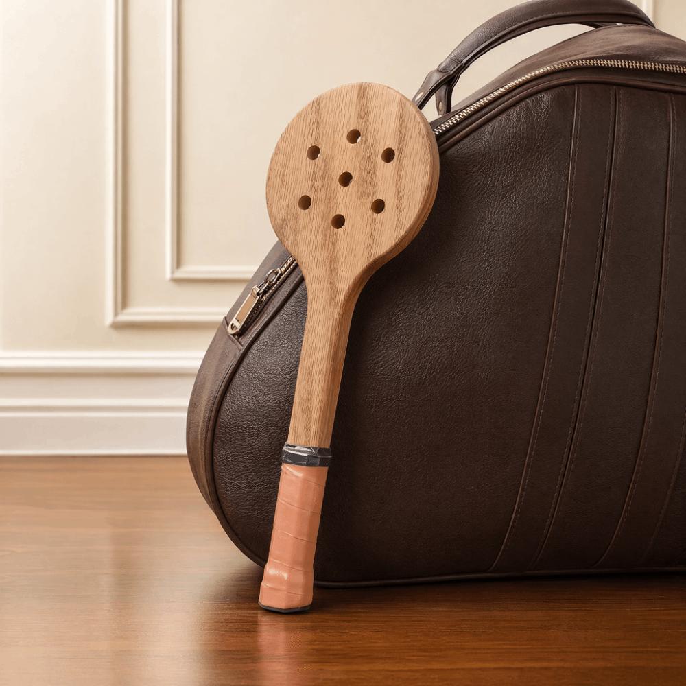 Wood Padel Training Paddle Perforated Head Tennis Practice Bat Ball Hitting Drill