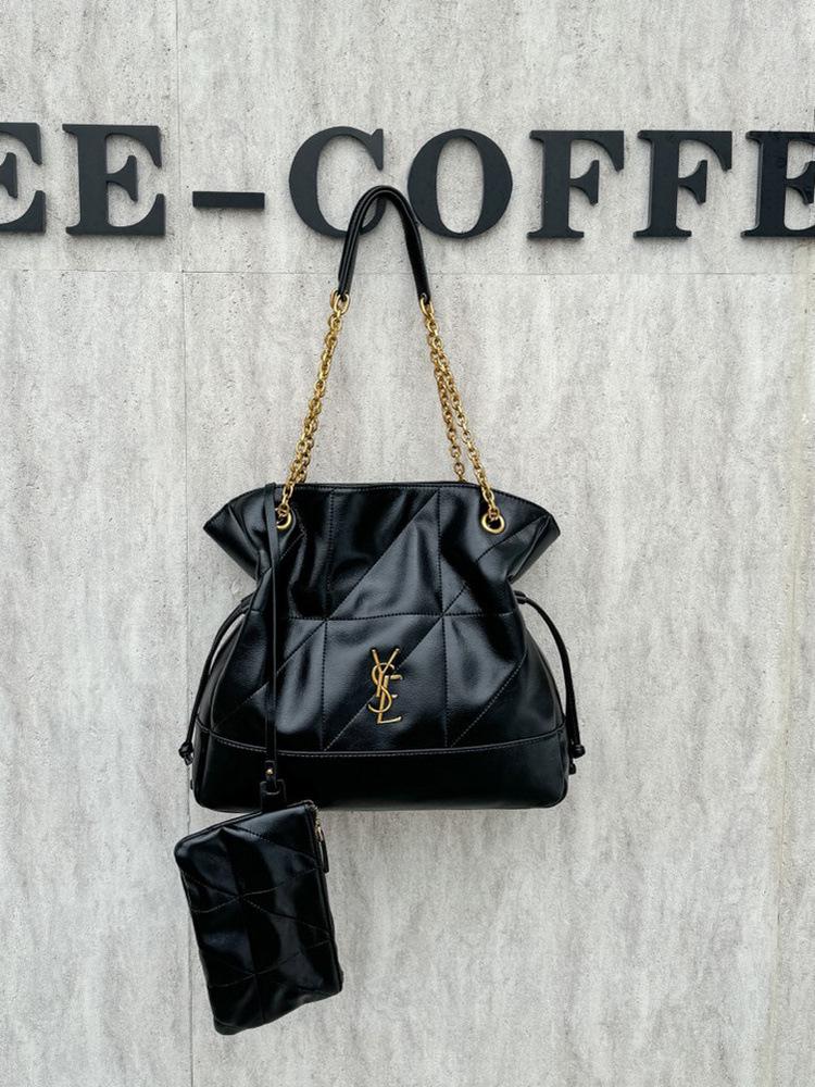 YSL DIY Lucky Bag Fashion Soft Leather Underarm Tote & Drawstring Bucket Bag