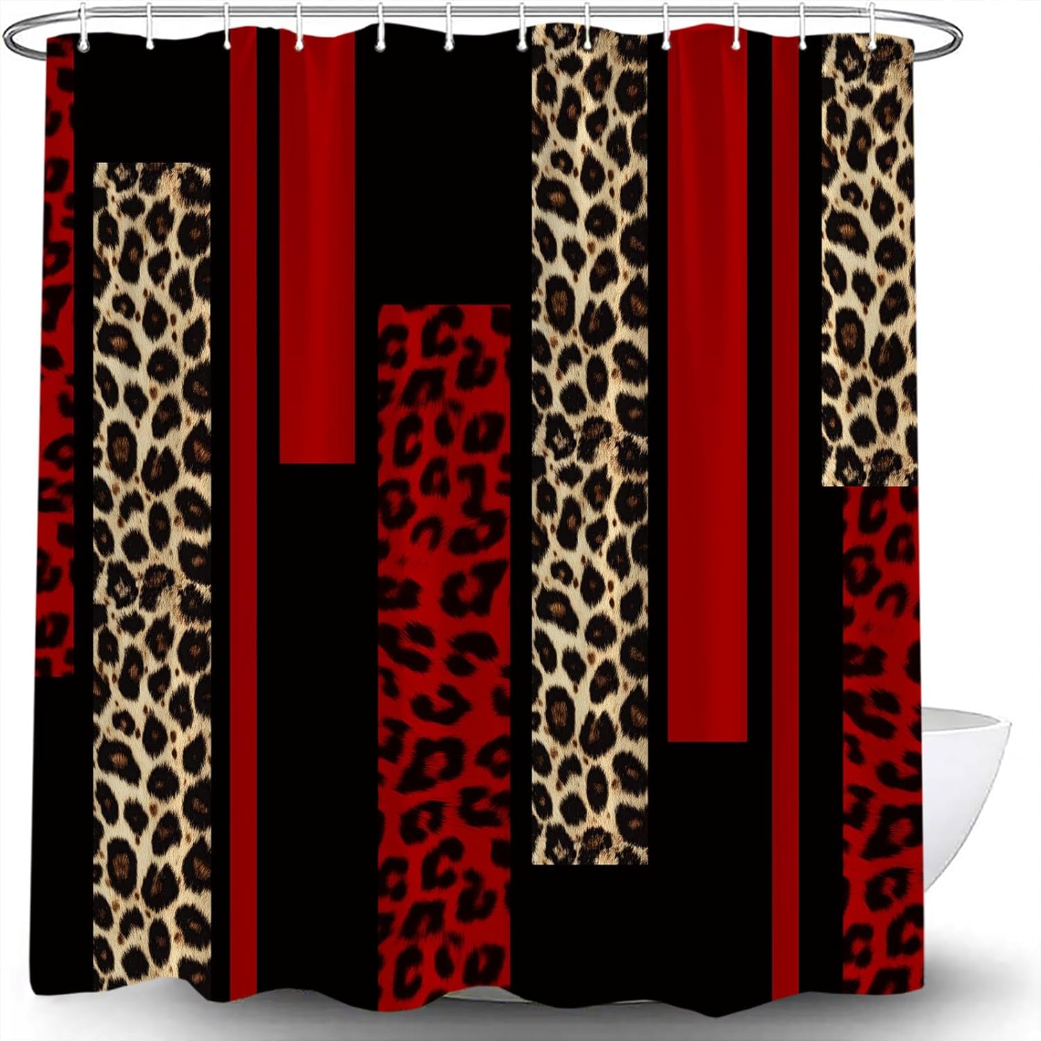 

Leopard Print Shower Curtain Red Black Stripes Brown Wild Animal Geometric Patchwork Cheetah Skin Modern Abstract Decor W60H190(CM)-1 Pcs