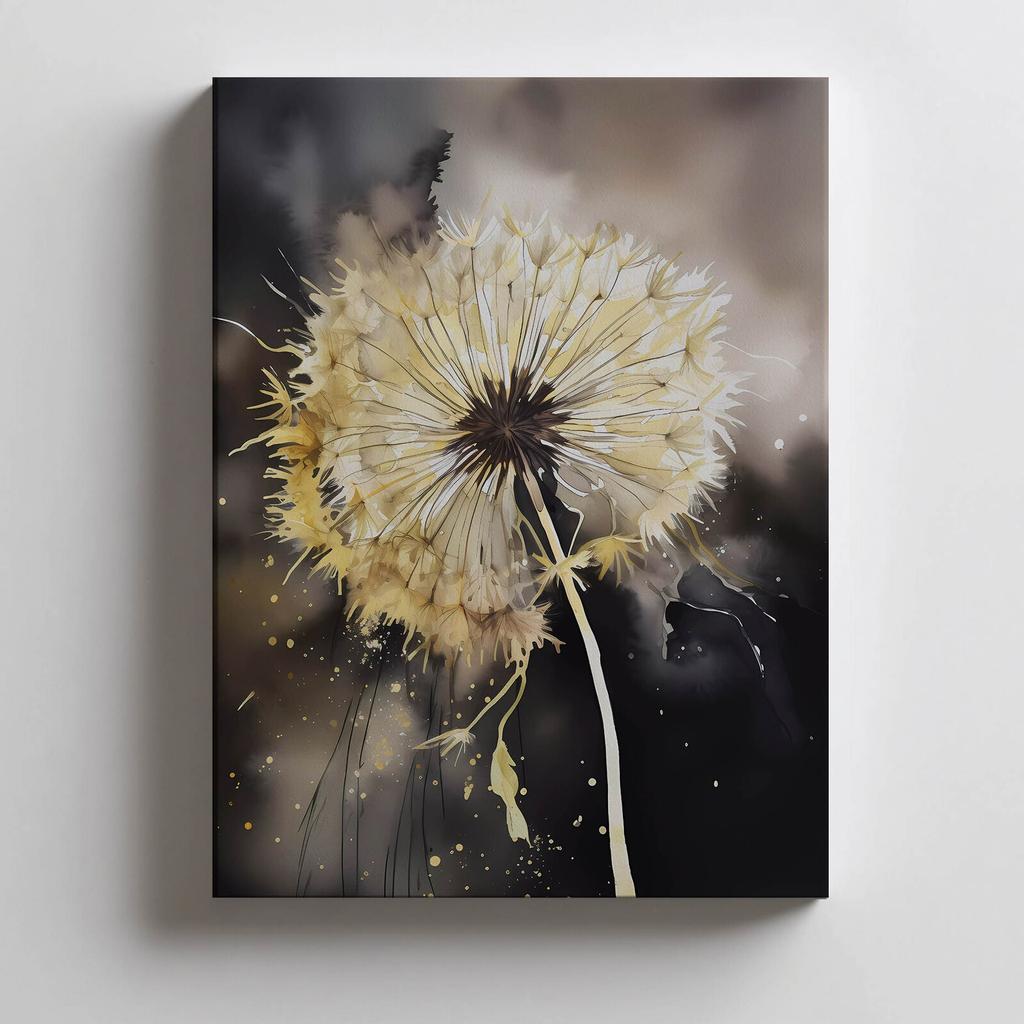 Goldene Pusteblume Goldene Pusteblume, 40X50 cm, Goldener Aluminiumrahmen, Mattes Papier 230 g/m²