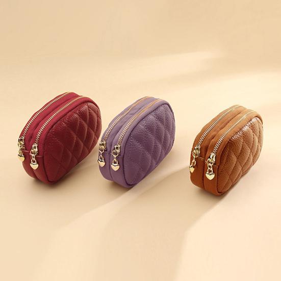 Double Layer Coin Purse, Dual-Compartment PU Leather Wallet, with Zipper Durable Scratch-Resistant Coin Holder Pouch