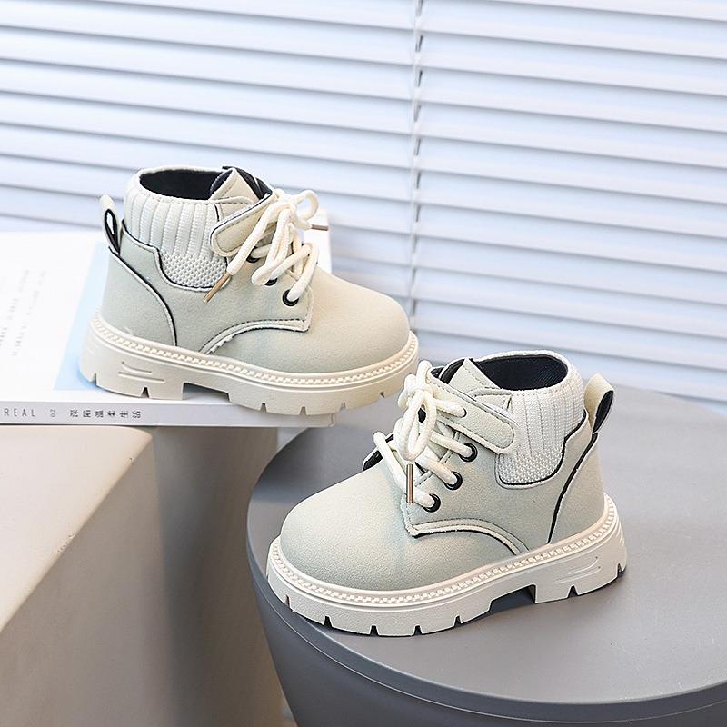 New Children s Autumn/Winter Short Boots, Fashion  with Side Zipper, Soft-Sole Comfort Leather Boots for Boys and Girls 21 бежевый