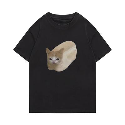 Sporty Funny T-Shirt Summer Men Cat Bread Creative Printed T Shirt Leisure Hip Hop Short Sleeve Tops Summer Tees Clothing