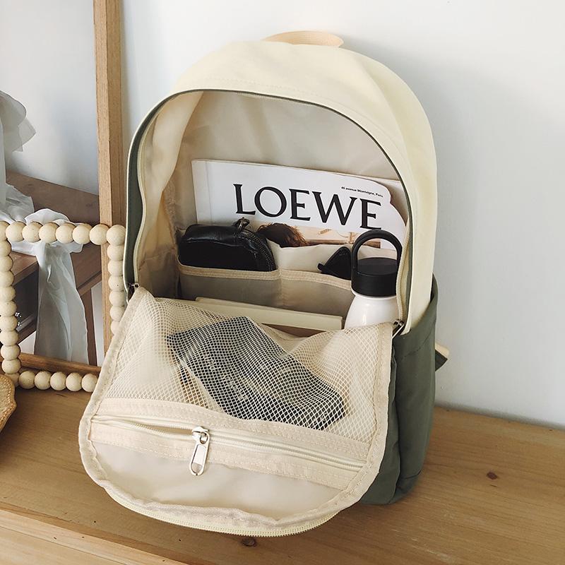 Large Capacity Nylon Women's Backpack Color Contrast Travel Backpack Student Lightweight Schoolbag