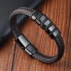 Anti-static Men's Stainless Steel Leather Magnetic Bracelet - European Retro Style