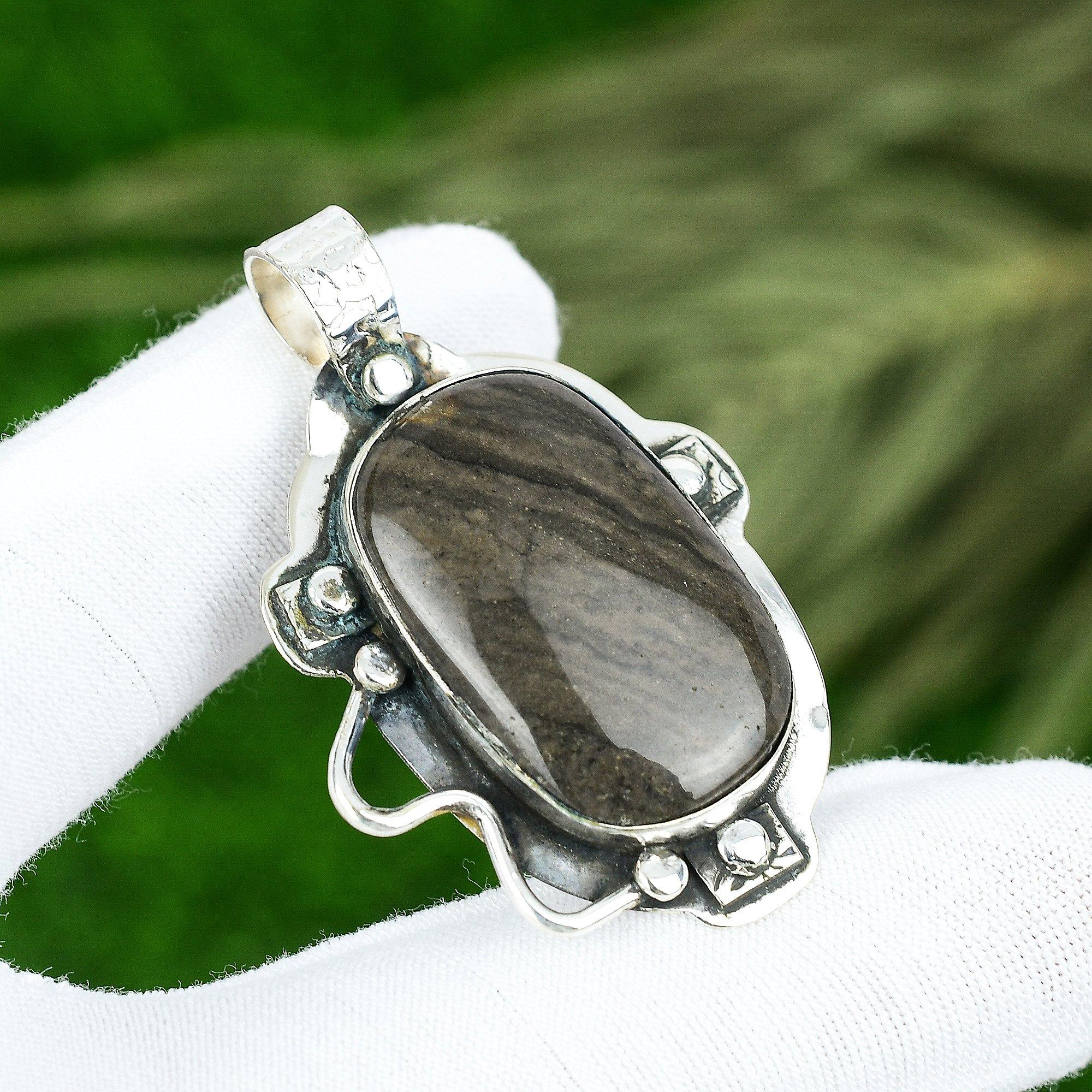 

Natural Spider Wave Jasper Gemstone Pendant 925 Sterling Silver For Girls