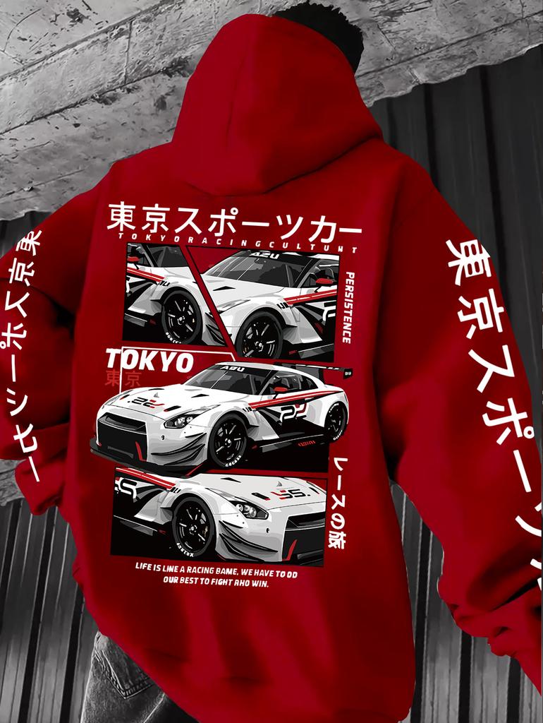 Herren Herbst/Winter Lässiges Locker geschnittenes Europäisches Dunkler Stil Y2K Retro Kapuzenpullover, Tokyo Racing Kultur Kapuzenpullover