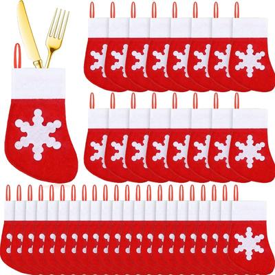 Mini Christmas Sock Silverware Holders Small Stocking Ornament for Knife Spoon Fork Storage Xmas Tree Dinner Table Party Decor