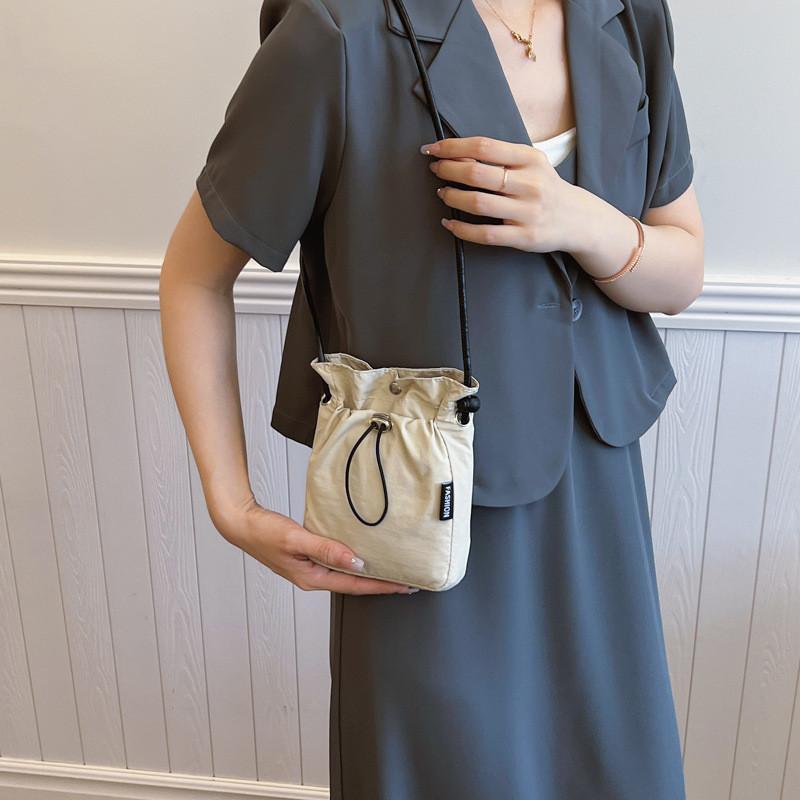 Stylish Korean Canvas Bucket Bag For Women In Black Beige And Pink With Soft Structure