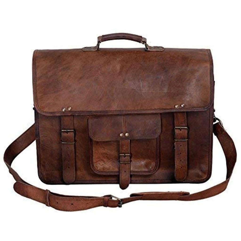 Genuine Vintage Brown Leather Messenger Bag Shoulder Laptop Bag Briefcase