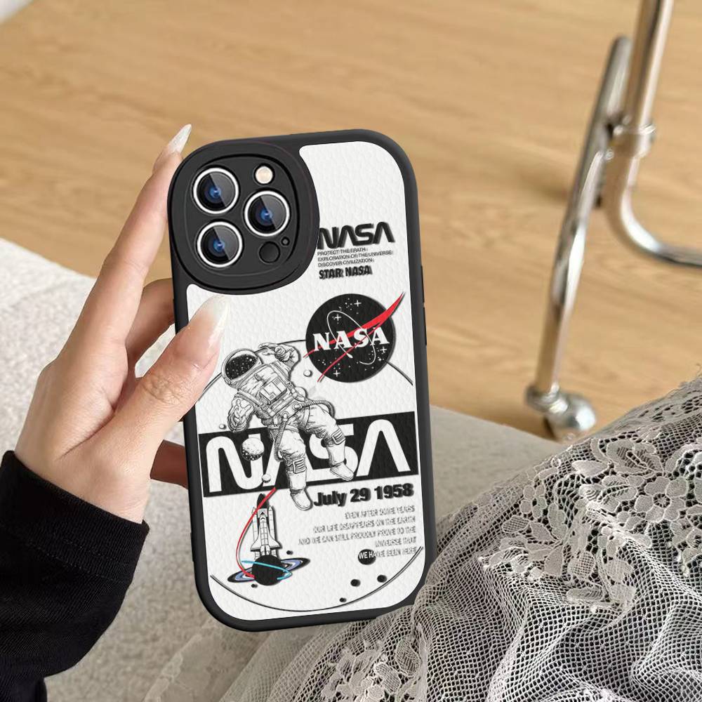 USA N-Nasa Leather Phone Case For IPhone 16 14 15 Pro Plus 13 12 11 Pro Max Silicone Cover