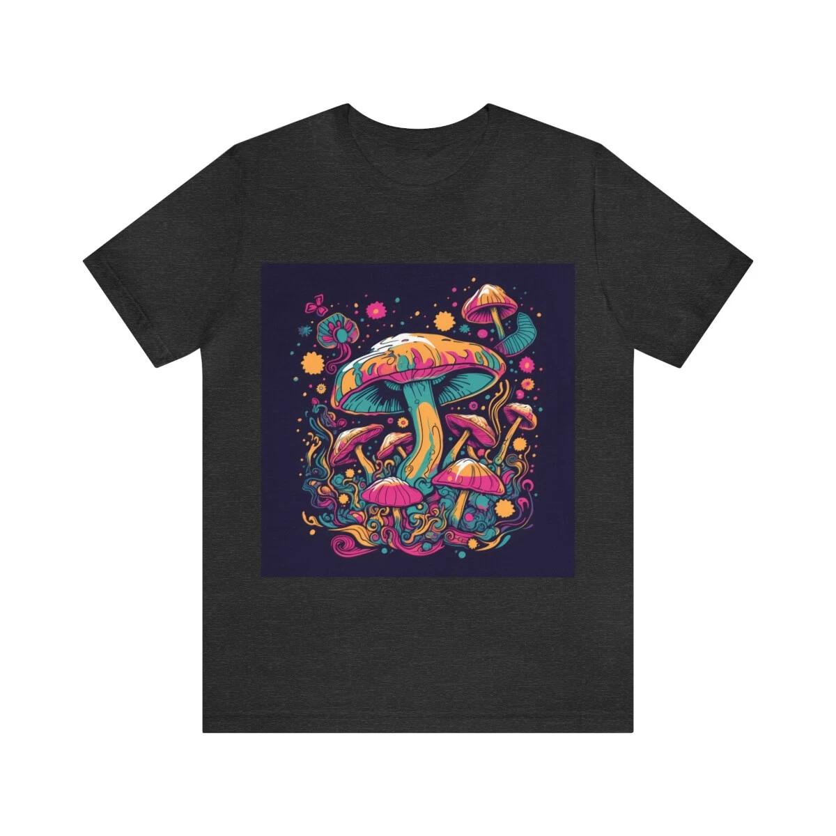 Neon Psychedelic Mushroom Black T-Shirt (2023) Unisex Jersey Short Sleeve Tee 2XL