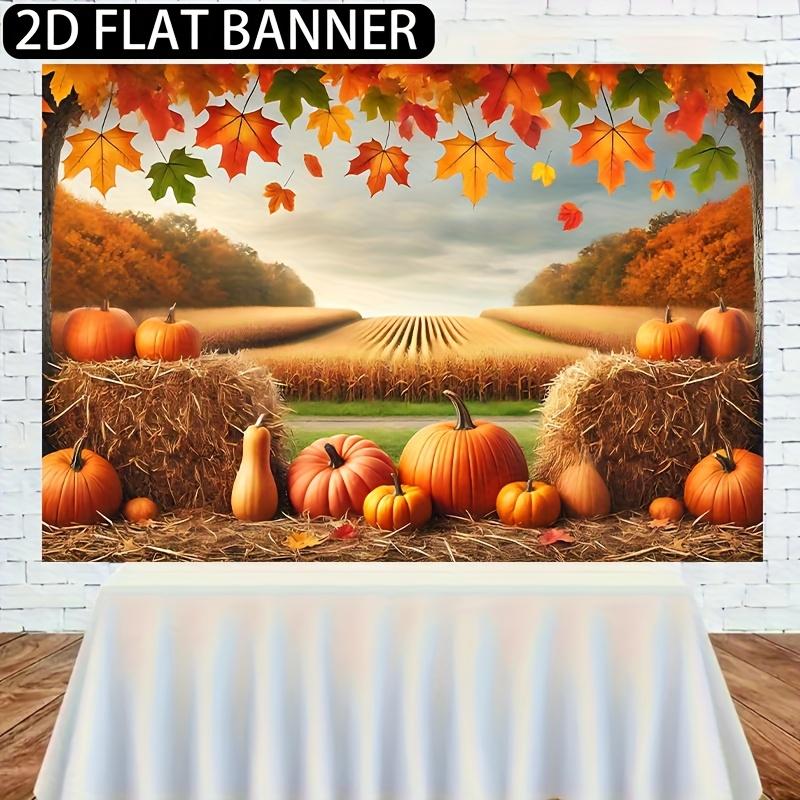 A flat banner measuring with colorful polyester fabric harvested in autumn as the background depicting beautiful pumpkins
