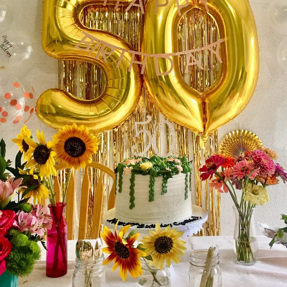 50th Rhinestones Cake Topper, Gold 50th Birthday Cake Decoration, Wedding Anniversary Party Decor Ideal Perfect Keepsake