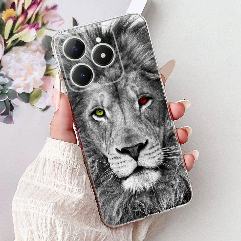 4G Clear For Realme Note 60 Case RMX3933 Luxury Butterfly Love Flowers Cool Lion Painted Phone Case For Realme Note 60X RMX3938