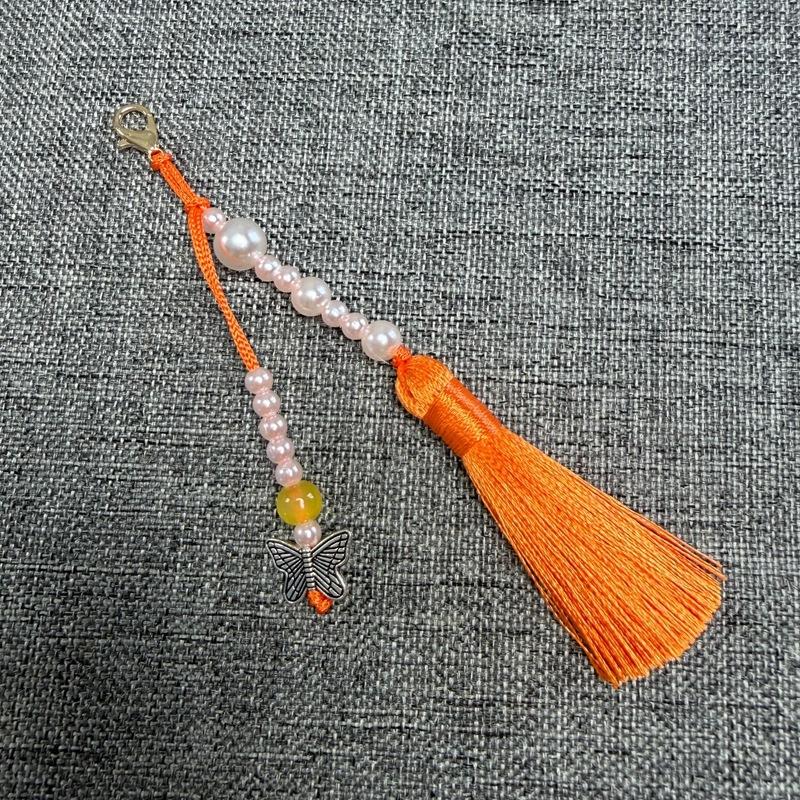 Faux Pearl Tassel Bag Charm With Retro Silver Butterfly Pendant Suitable For Handbags Backpacks Keys Hanfu Decoration