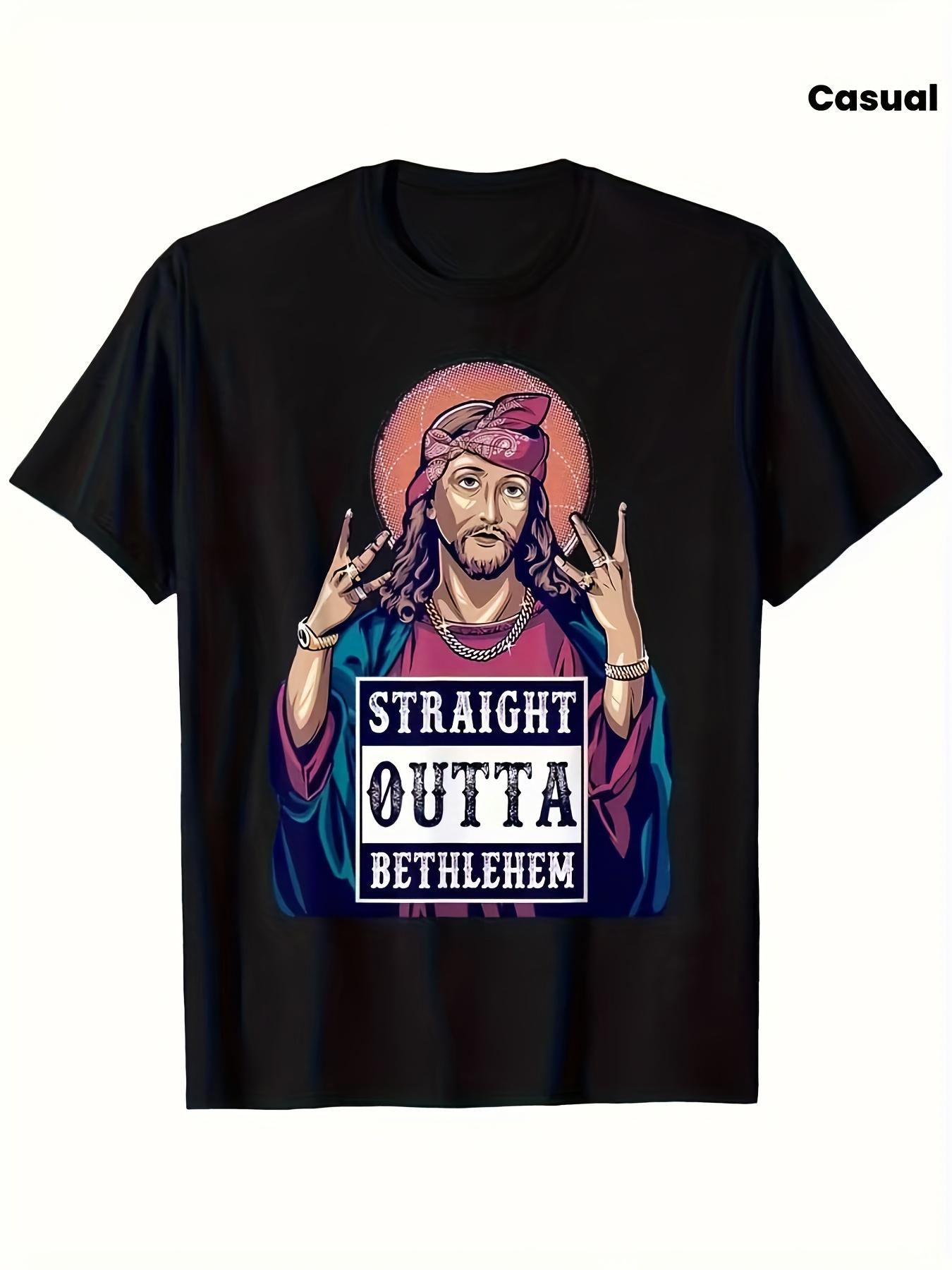 Funny Christian Bethlehem T-Shirt Featuring Hand Gestures And Golden Chain Design M