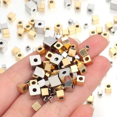 50 pièces/lot Carré Acier Inoxydable Perles Espacement Libres Pour Fabrication de Bijoux Bracelet à Charme DIY Collier Accessoires Vente en Gros
