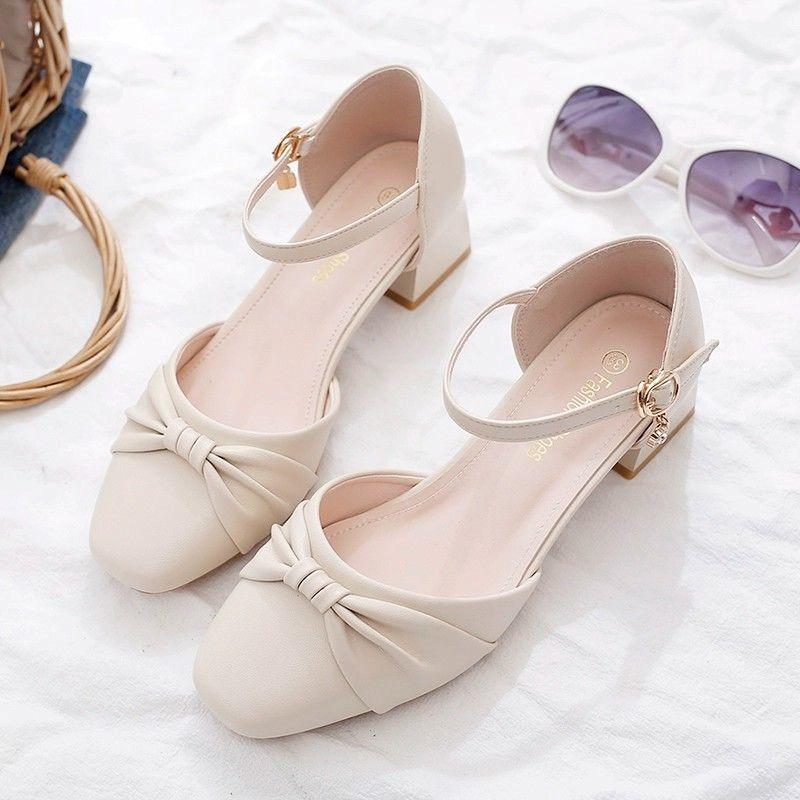 High heels women's 2025 new summer skirt temperament versatile not tired feet thick heel one-word buckle bag head sandals women